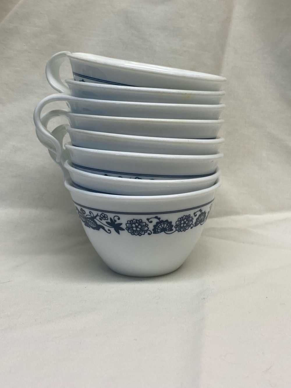 Vintage Corelle White Teacup Set with Blue Floral - Old Town Blue -8 Piece set